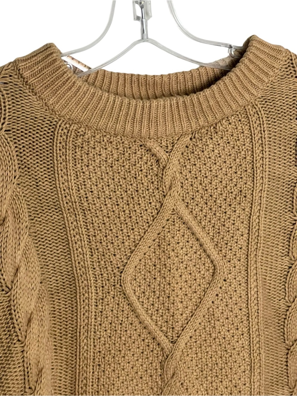 Quince 100% Organic Cotton Cable Knit Fisherman Sweater M Tan Brown Cropped - Picture 3 of 6